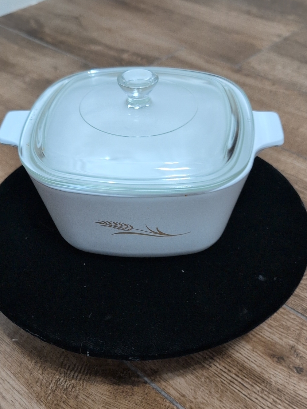 Corningware White Ceramic Covered Casserole with Gold Wheat Detail